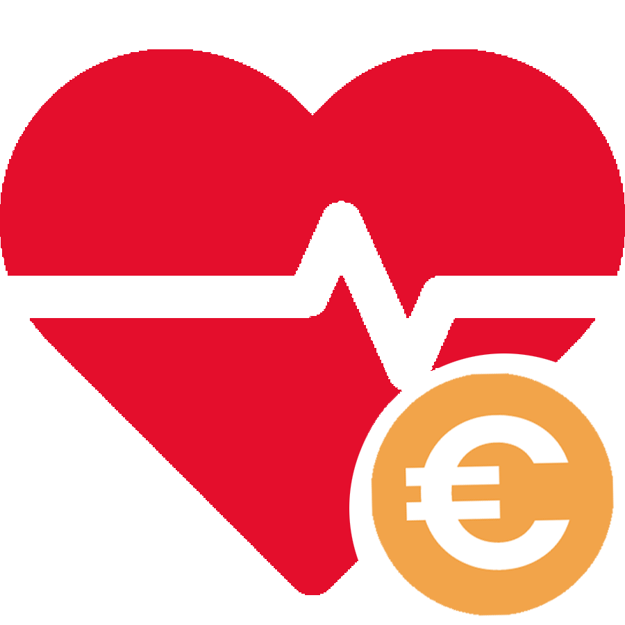 icone d'un coeur avec une courbe cardiaque, et le symbole euro devant. Minimum viable